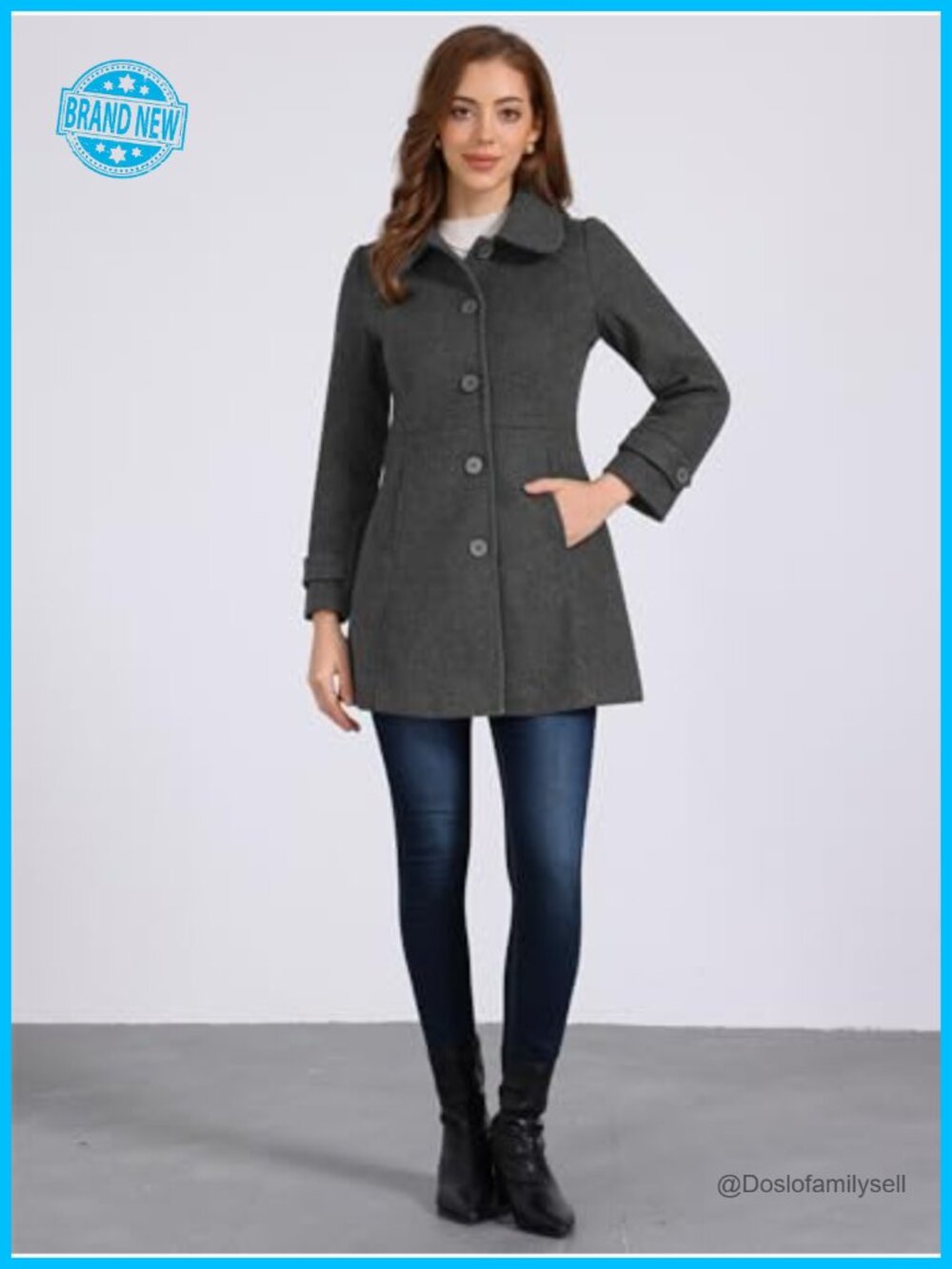 Peter Pan Collar Single Breasted Long Trench Coat Winter Dressy Overcoat - Picture 2 of 6